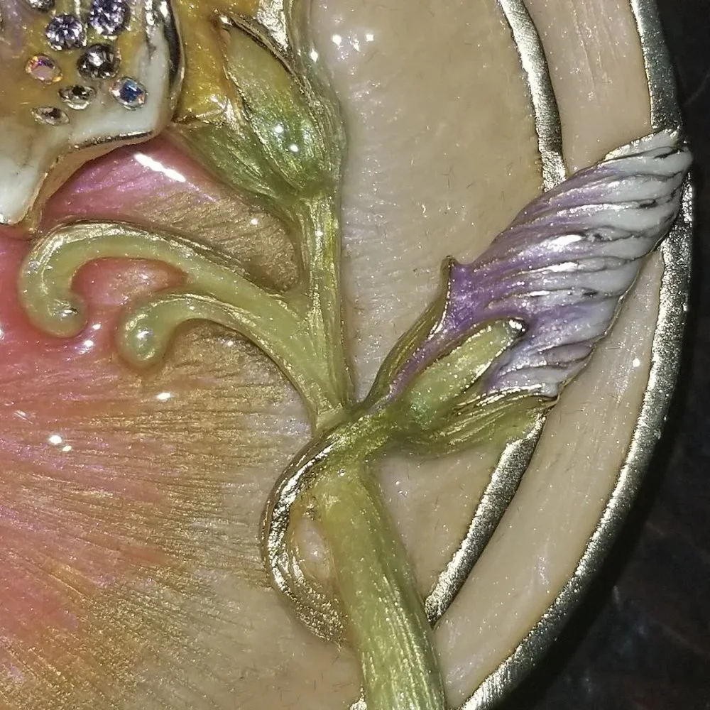 RARE JAY STRONGWATER LILY FLORAL LEAF ENAMEL CRYSTAL JEWELRY DISH TRINKET TRAY